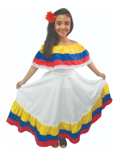 Disfraz Conjunto Llanera Tricolor Blusa+falda Niñas Carnaval