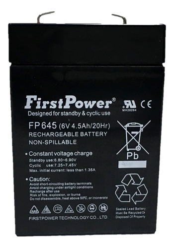 Bateria Seca Recargable 6 V 4.5 Ah Sellada Marca First Power