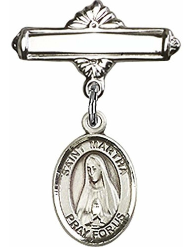 Plata De Ley Bebé Insignia Con St. Martha Encanto Y Pulido I