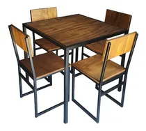 Comprar Mesa Bar Cervecera 85x85 Industrial + 4 Sillas Hierro Epoxi