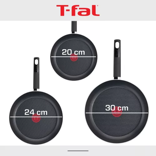 T-fal Juego de 3 Sartenes de 20/24/30 cm con Thermo-Señal T-Fal Simply Cook  Red Rojo con Antiadherente Titanium, B5749182M