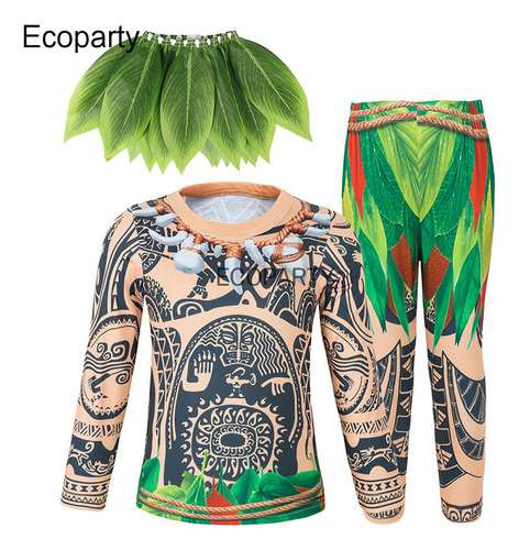 Disfraz Infantil De Maui Moana Con Estampado De Tótem 3d, Largo