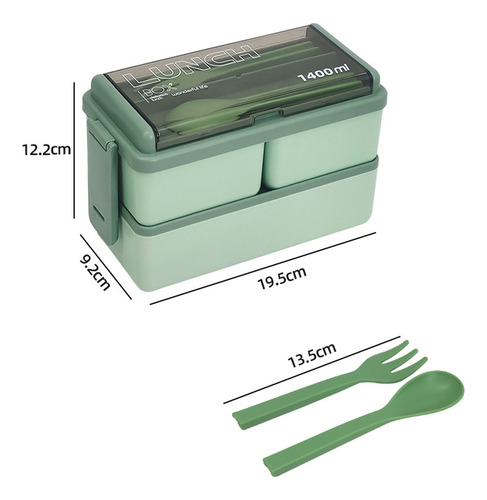 Bento Box De Dos Capas, Color Verde, Con Separador, De Plást
