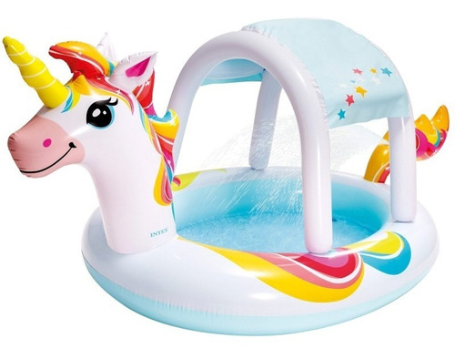 Piscina Inflable Grande Unicornio Lanza Agua Intex