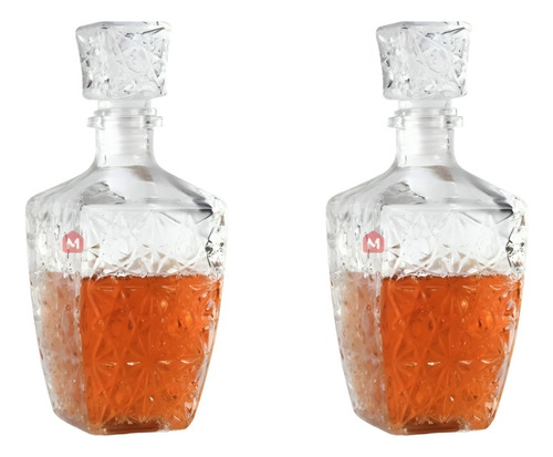 Set X 2 Botellón Whisky Whiskera Labrado 800 Ml 