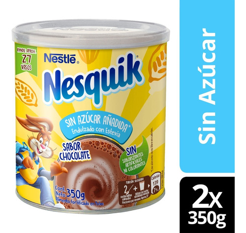 Saborizante Para Leche Nesquik® Chocolate Sin Azúcar 350g X2