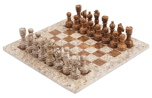 Radicaln Marble Chess Set 15 Inches Fossil Coral And Dark Br
