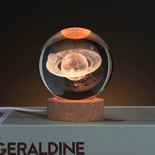 T Lámpara De Saturno Con Forma De Bola De Cristal 3d Grande