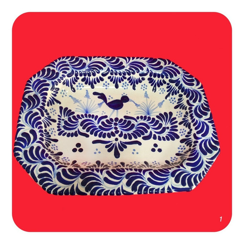 Imagen 3 de 4 de Charola De Talavera Poblana Barroca 21x16 Cm Azul M1 Chr