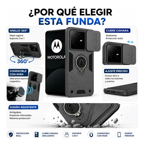 Funda KUSINHOKA Para Motorola Moto G77 | Protección Cámara + Soporte Anillo + 2 Cristales Templados