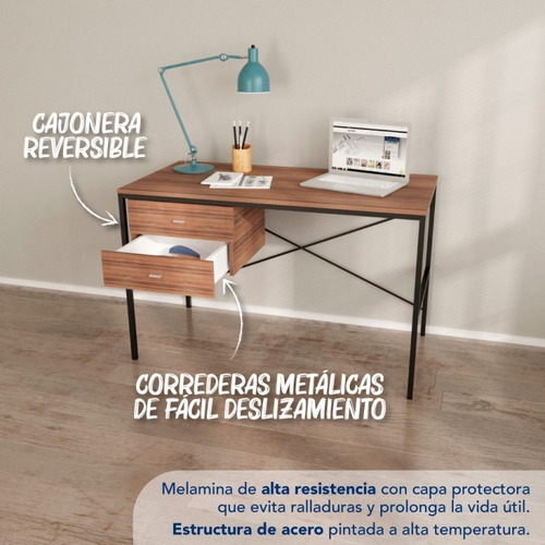 Escritorio Centro Estant Madera Metal Paraiso Con Cajones