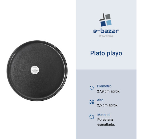 Set X 12 Plato Playo Porcelana Corona Rustic 27,9 Cm Negro Rustic Pluto Reactivo