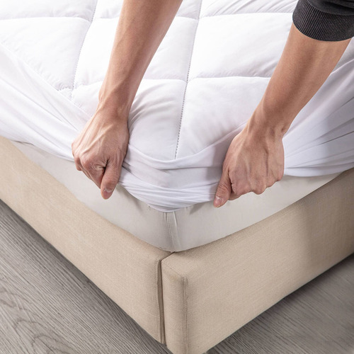 Cubrecolchón Reversible Para Cama Individual Estrecha Acolch Blanco Diseño De La Tela Súper King