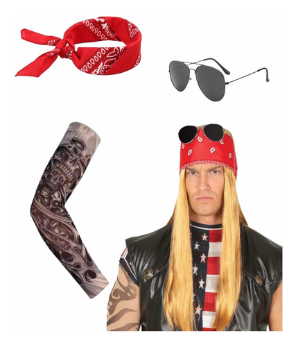Imagen 1 de 2 de Disfraz Cosplay Rockero Axel Roses Guns Peluca+ Accesorios