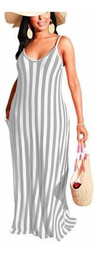 Yiershu Mujeres Casual Sexy Verano Raya Bodycon Largo Maxi V