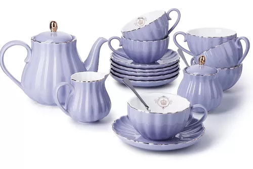 ErZhuiZi Juego de servicio de café de porcelana, juegos de té blanco con  bandeja de cucharillas, tetera de taza de té con 6 tazas, servicio de té