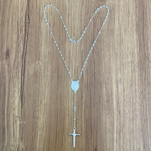 Collar Rosario Cruz Virgen En Plata .925 Agálea Joyería