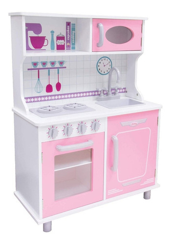 Cocina De Madera Vintage Kids House Modelo Coc4vb Color Blanca / Rosa