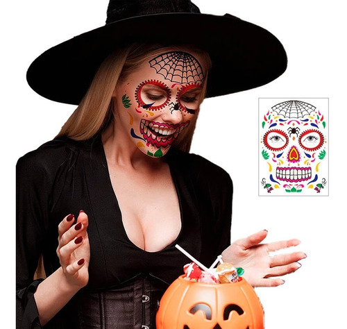 Disfraz Catrina Mexicana Tatuaje Temporal Maquillaje