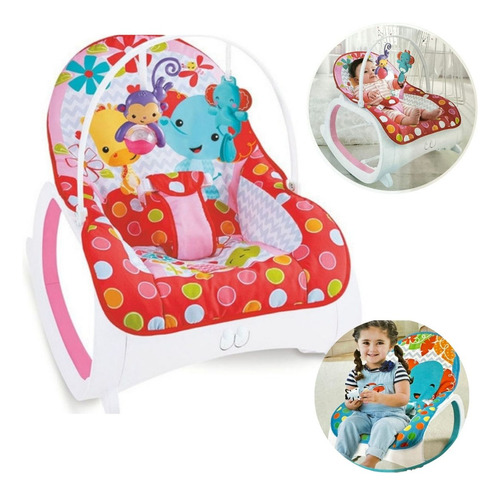 Cadeirinha de descanso para bebê musical Safari vermelha vibra e toca melodias acompanha acessórios e brinquedos colorbaby
