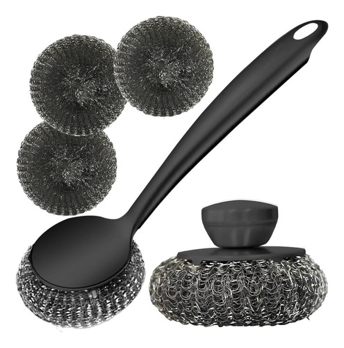 Set De Estropajos De Acero Inoxidable Lumai Con Mango