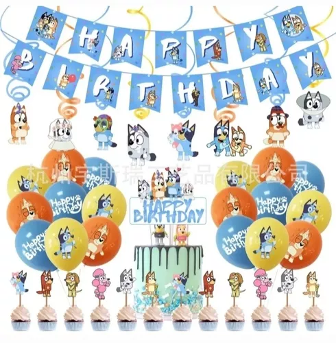 Set Decoración De Cumpleaños Bluey Y Bingo. 40 Piezas - $ 21.000