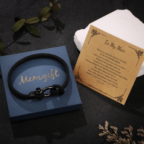 Pulsera Negra De Hombre Con Hebilla Herradura Estilo Rústico