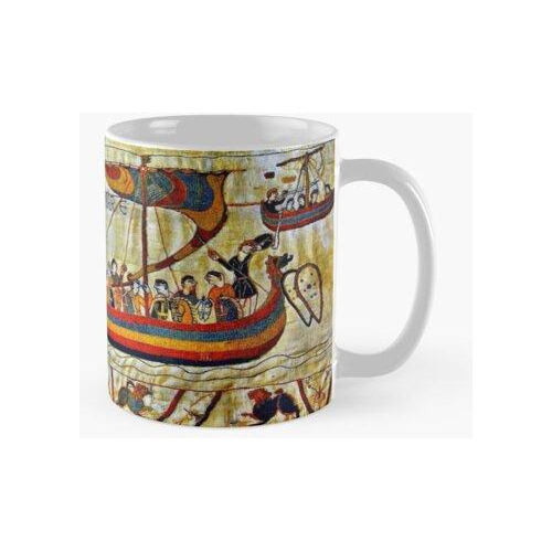 Taza El Tapiz De Bayeux, Barcos Vikingos Calidad Premium