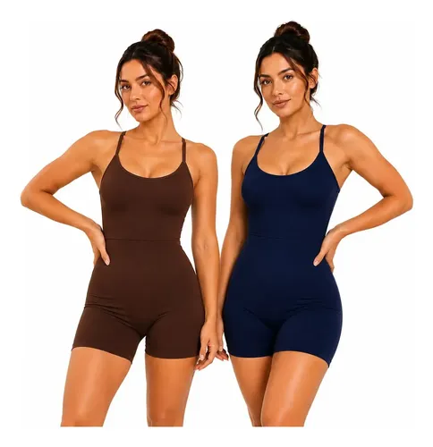 Kit 2 Macaquinho Fitness Feminino Curto Academia Treino - R$ 58,2