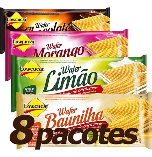 Biscoito Bolacha Wafer Lowçucar Diet 08 Pacote Em 4 Sabores 