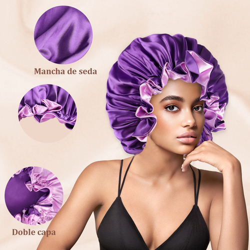 Gorro De Satín Para Dormir Y Proteger El Cabello Doble Capa Violeta Color