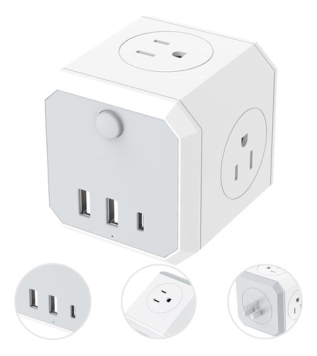 Adaptador De Enchufe, 4 Salidas + 2 Usb + 1 Tipo C,