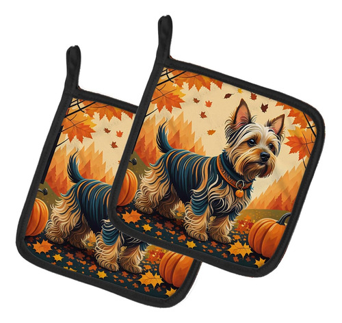 Dac1075pthd Silky Terrier Fall Pair Of Pot Holders Kitchen H