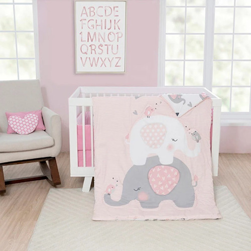 Set De Edredón Cama, Cuna Y Corral, 6 Pzas. Varios Diseños. Elefantitas