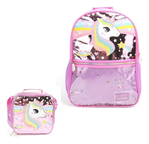 Combo Mochila Espalda 18 Pulgadas Con Lunchera De Unicornio 