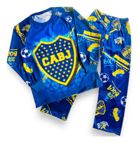 Pijama Boca Juniors Futbol Niño Largo