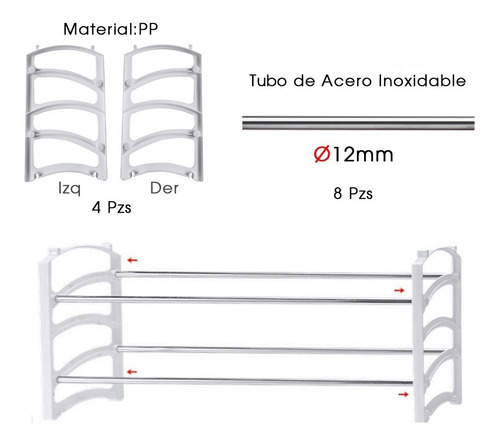 Imagen 3 de 3 de Rack De Zapatos De Lujo 4 Niveles Para 12 Pares - Ra1513