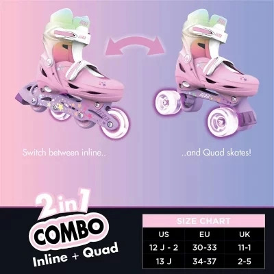 Patines 2en1 En Linea 4ruedas P Niña Ajustable Talla 30 A 33