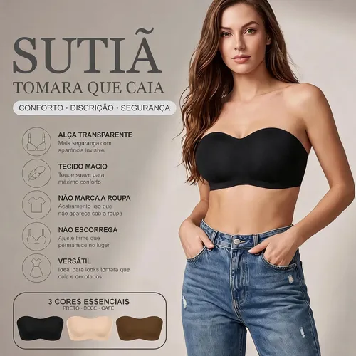 Sutiã Tomara Que Caia Sem Alça Anti  Deslizante Invisível Fem