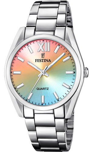 Reloj Festina F20622.h Para Mujer Analogico Cuarzo Malla Plateado Bisel Plateado Fondo Multicolor