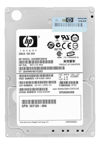 Hd Sas Hp 300gb 10k 2.5 Eg0300fawhv 6gbp/s 507119-004