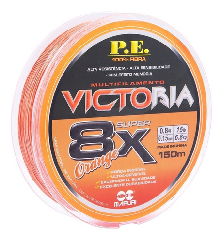 Linha Multifilamento Victória 8x 0.15mm 15 Lbs Laranja 150m