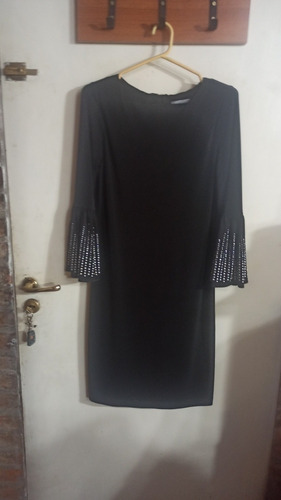 Vestido Calvin Klein T4 Negro Puño Oxford Tachas Plata Perla