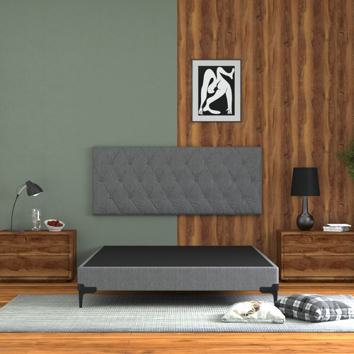 Base Box Cama Individual Tapizado Linato Soporte Firme Gris