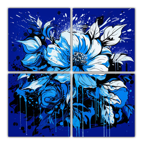 100x100cm Cuatro Artes De Pared Acuarela Blue Colors Neonoir