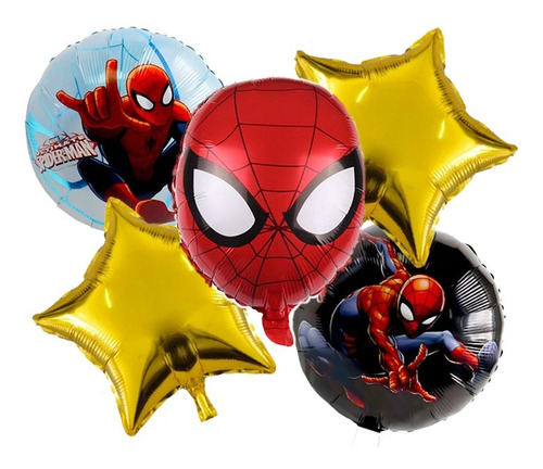 Set 5 Globos Metálicos Spiderman Metalizado Color Rojo