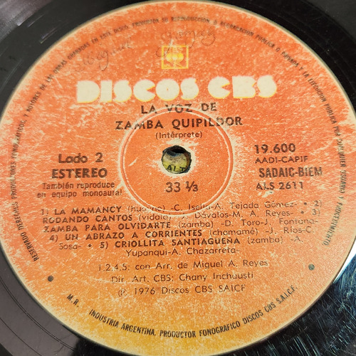 Sin Tapa Disco Zamba Quipildor La Voz De F0