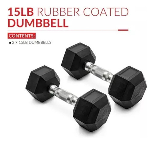 Mancuernas Pesas Hexagonales 15lb Caucho Negro Hogar Gym