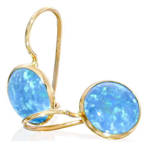 14k Amarillo Slido Oro Azul Opal De 8 Mm Pendientes Colgante