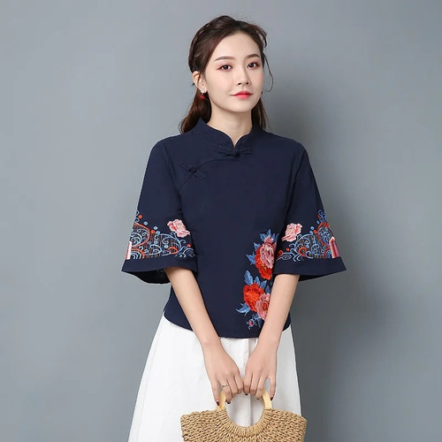 Blusa Para Mujer Zen Cotton Tang Suit Mandarin V29